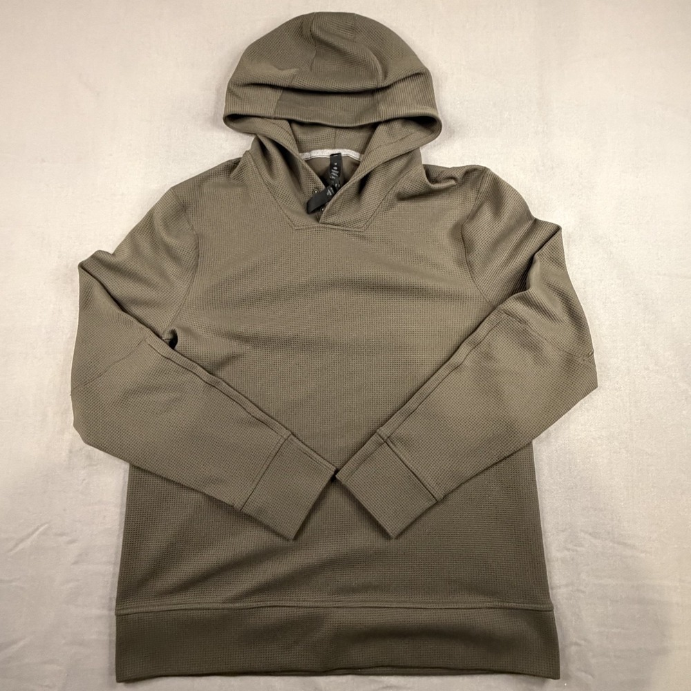 LULULEMON Shift Stitch Hoodie Mens Medium Green Waffle Knit Pullover Performance - Picture 11 of 11
